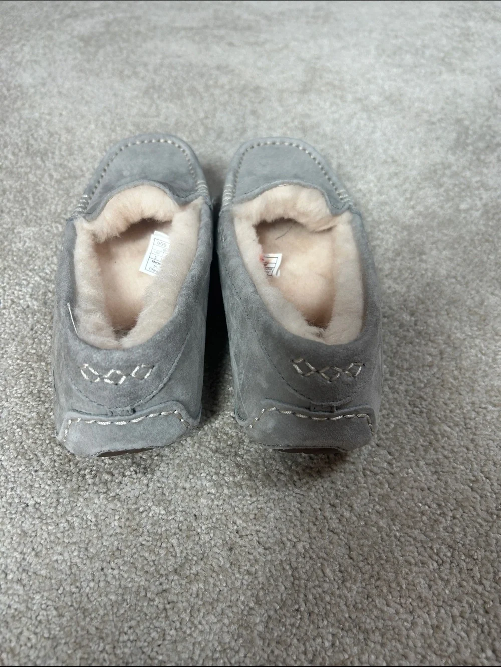 UGG Grey Suede Moccasin Slippers with Cream Shearling